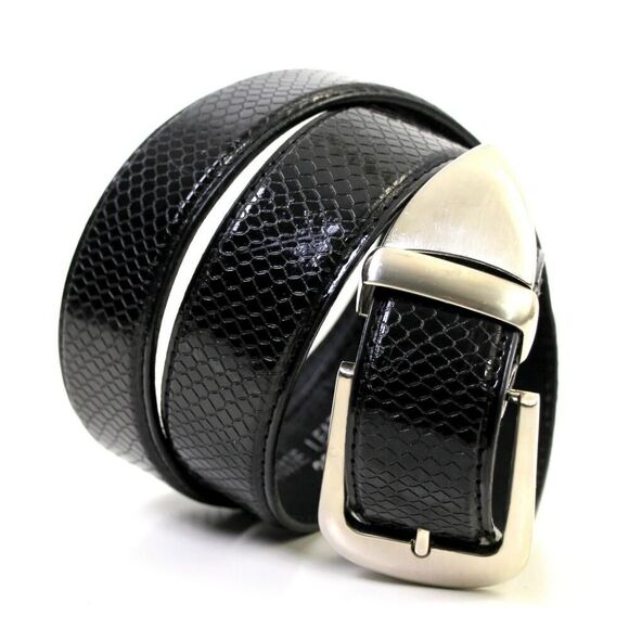 SNAKE EMBOSSED BLACK GENUINE LEATHER 1 1/4"Wd CASUAL DRESS MEN'S BELT Sz 32 (F36 - Picture 1 of 10